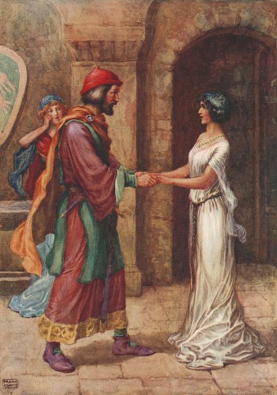 Géraldine et le Baron, tiré de Christabel par Samuel Taylor Coleridge (lithographie en couleur) - Frank Adams