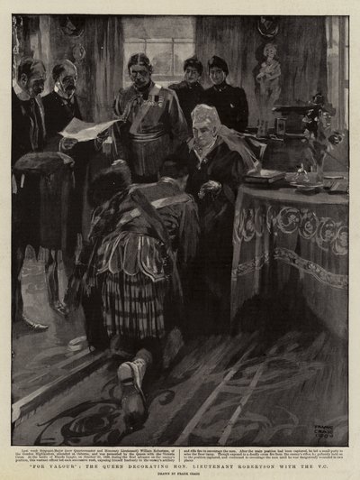 Pour la Valeur, la Reine décorant le Lieutenant Honorable Robertson avec la V C - Frank Craig