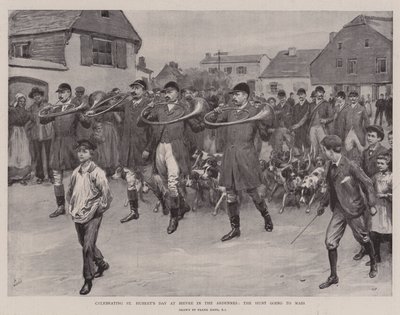 Célébration de la Saint-Hubert à Bievre dans les Ardennes, la chasse allant à la messe - Frank Dadd