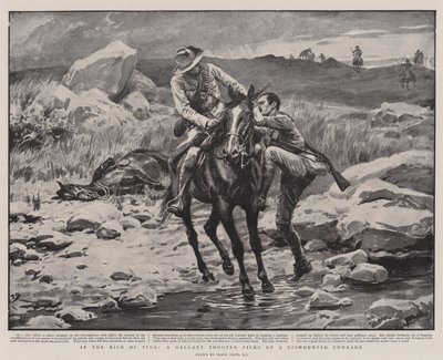 Juste à Temps, un Cavalier Courageux ramasse un Camarade Démonté - Frank Dadd