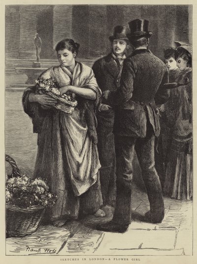 Croquis à Londres, une marchande de fleurs - Frank Holl