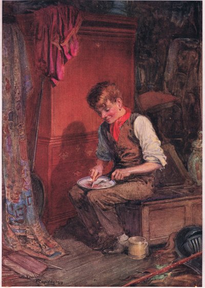Kit apporta une grande tranche de pain et de viande dans un coin, et se mit à la dévorer avec une grande voracité, vers 1920 - Frank Reynolds