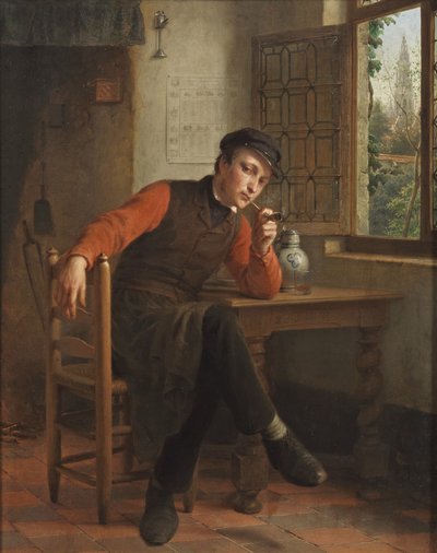 François Antoine De Bruycker - Jeune homme fumant la pipe dans un intérieur de salon - François Antoine de Bruycker