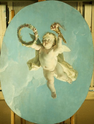Un putto en vol tenant une couronne et une torche - François Boucher