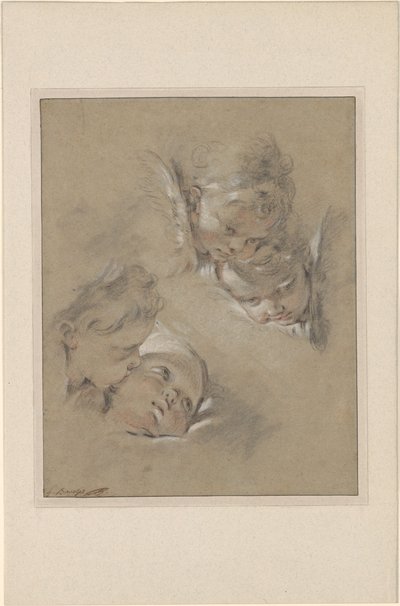 Boucher - Quatre têtes de chérubins, III, 104b - François Boucher