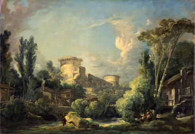 Paysage avec château et moulin - François Boucher