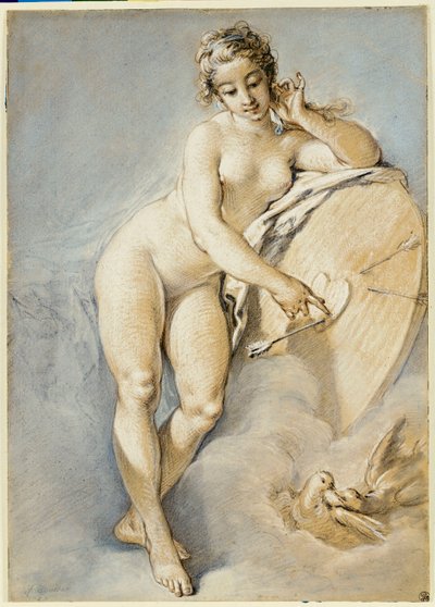 Vénus debout, gesticulant vers un cœur sur une cible avec deux colombes, 1754 - François Boucher