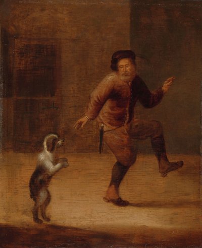 Un homme dansant avec un chien - François Verwilt (attributed to)