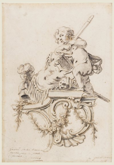Conception pour un support sculpté avec Putto accompagné des attributs de la guerre, pour le Grand Trianon, Versailles - François de Cuvilliés the younger