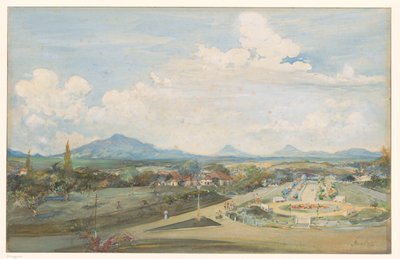 Place Tillema à Semarang avec en arrière-plan les volcans Sindoro et Soembing - Frans Bakker (signed by artist)