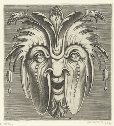 Masque avec joues tombantes et grappes de baies dans les cheveux Pourtraicture ingenieuse de plusieurs facons de masques... (titre de la série) - Frans Huys