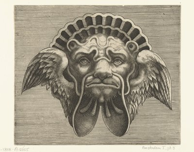 Masque avec des ailes à la place des oreilles et une coiffe en forme de coquille (Pourtraicture ingenieuse de plusieurs facons de masques...) - Frans Huys