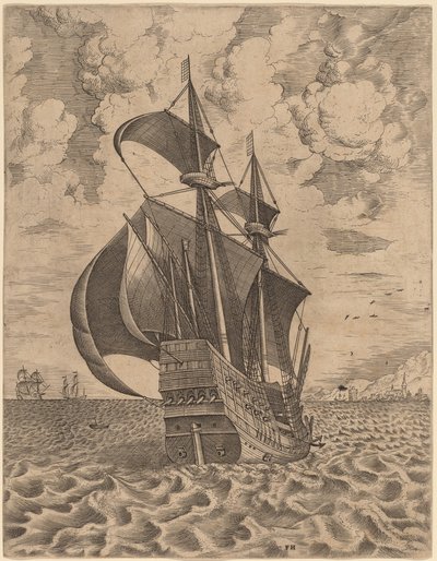 Quatre-mâts armé naviguant vers un port - Frans Huys after Pieter Bruegel the Elder
