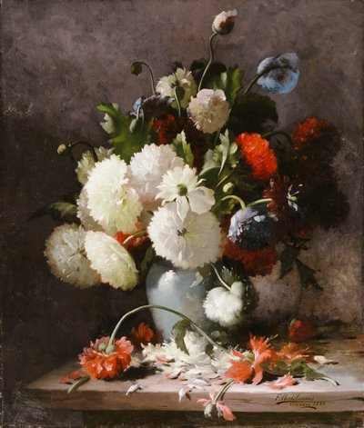 Pivoines sur un Rebord de Pierre - Frans Mortelmans