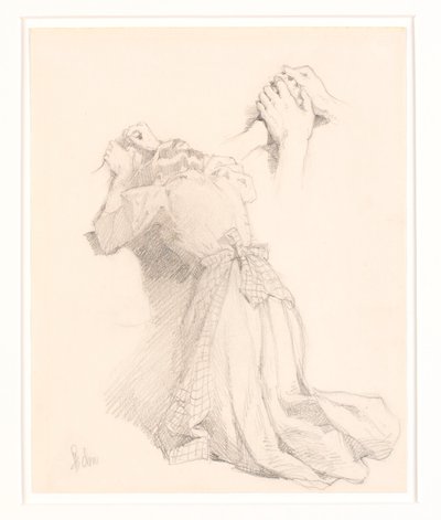 Une feuille avec cinq croquis au crayon. Figures féminines. Étude de mains. - Frans Schwartz
