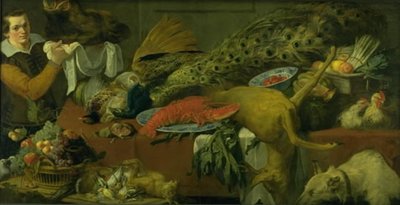 Garde-manger avec gibier, fruits, légumes et un serviteur - Frans Snijders