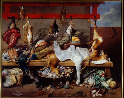 Table de cuisine avec gibier, poisson et légumes - Frans Snyders