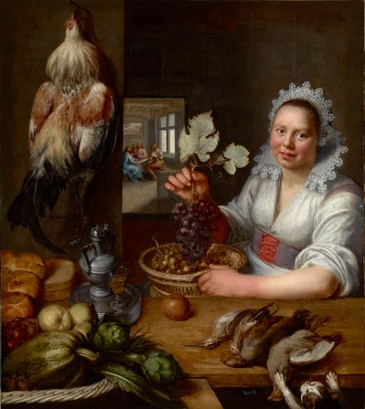Scène de cuisine avec scène du Christ à Emmaüs - Frans Snyders or Snijders