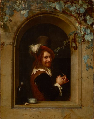 Homme avec une pipe à une fenêtre - Frans van Mieris