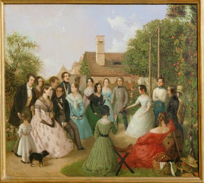 Pfaenderspiele der Familienmitglieder Alt im Garten - Un jeu de forfaits dans le jardin de la famille Alt ... (peinture sur toile) - Franz Alt