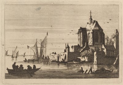 Église dans une crique avec barque au premier plan - Franz Edmund Weirotter