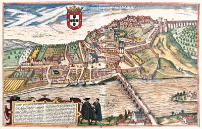 Coimbra, Portugal. Les deux académiciens vus en discussion savante au premier plan font également référence visuelle à l
