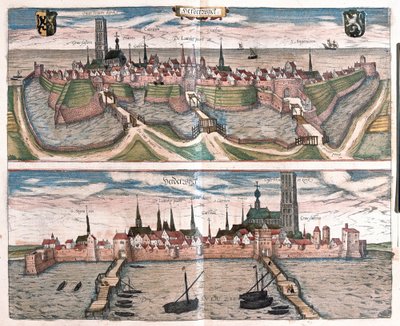 Harderwijk, le petit port sur le Zuiderzee (IJsselmeer), Pays-Bas (gravure) - Franz Hogenberg