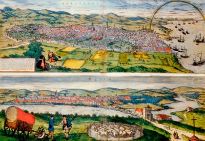 Carte de Barcelone et Écija de Civitates Orbis Terrarum par Georg Braun - Franz Hogenberg