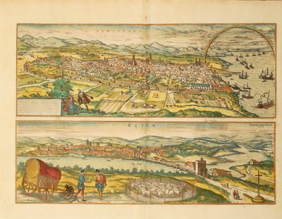 Carte de Barcelone et Écija de Civitates Orbis Terrarum par Georg Braun - Franz Hogenberg