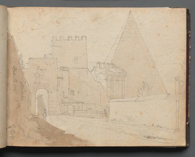 Album avec vues de Rome et des environs, études de paysage, page 08a : Porta St. Paolo - Franz Johann Heinrich Nadorp