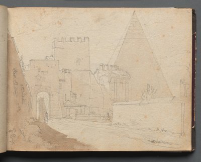 Album avec des vues de Rome et des environs, études de paysage, page 08a : "Porta St. Paolo" - Franz Johann Heinrich Nadorp