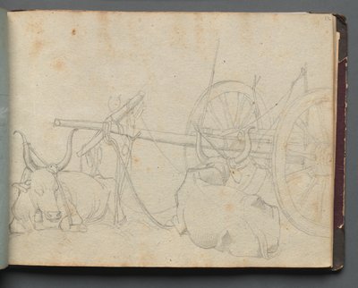 Album avec des vues de Rome et des environs, études de paysage, page 37a : Bœufs et chariot - Franz Johann Heinrich Nadorp