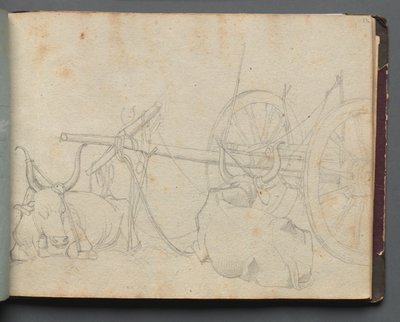 Album avec des vues de Rome et des environs, études de paysage, page 37a : Bœufs et chariot - Franz Johann Heinrich Nadorp