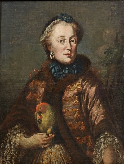 Allemand : Kurfürstin Maria Anna von Bayern mit Papagei Portrait de Maria Anna Sophia de Saxe (1728-1797), électrice de Bavière avec un oiseau - Franz Joseph Winder