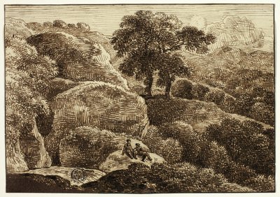 Deux figures se reposant sur une colline près de deux arbres - Franz Kobell