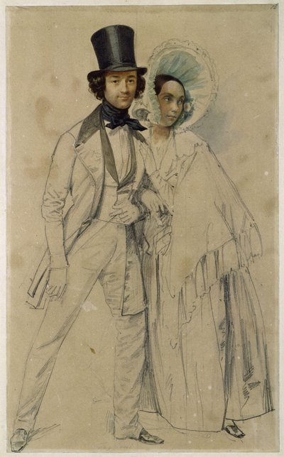 Les époux Paul et Amalie Taglioni (Étude pour le tableau « Parade du premier régiment de la garde à pied », 1839) - Franz Krüger