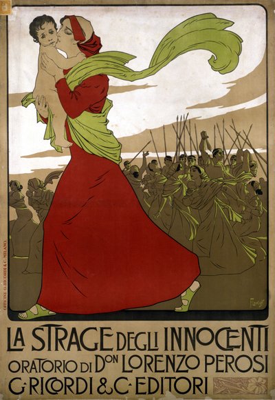 Affiche pour « La strage degli innocenti », oratorio du compositeur italien Don Lorenzo Perosi (1872 - 1956). Dessin de F. Laskoff - Franz Laskoff