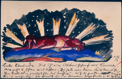 "Altarschaf aus Lana", Franz Marc aus Sindelsdorf an Gabriele Münter in München: Postkarte, Poststempel 11.04.1913 - Franz Marc