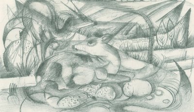 Cerf et biche dans un paysage primitif - Franz Marc