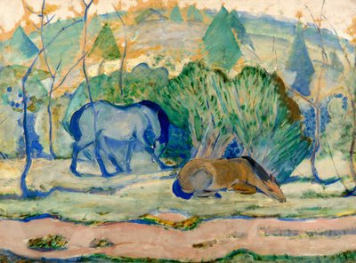 Chevaux au pâturage Chevaux dans un paysage - Franz Marc