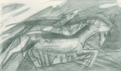 Chevaux en chasse dans un paysage aux formes abstraites - Franz Marc
