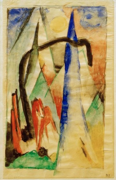 Cheval dans un paysage avec des formes pointues - Franz Marc