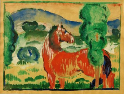 Cheval rouge dans un paysage coloré - Franz Marc