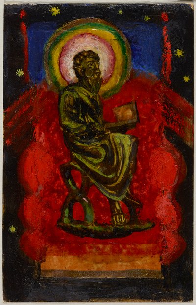 Sitzender Heiliger (Byzantinischer Heiliger), Postkarte aus Sindelsdorf an Wassily Kandinsky in München - Franz Marc