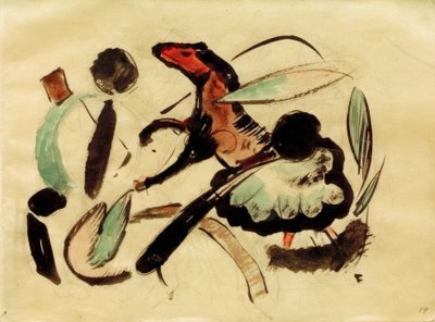 Cheval sautant avec des formes végétales - Franz Marc