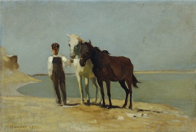 Un garçon avec des chevaux sur la plage - Franz Rumpler