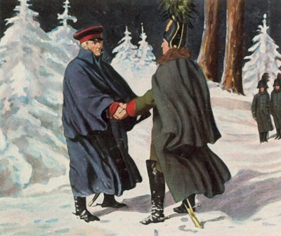 Négociations entre Yorck et le général russe Diebitsch, 25 décembre 1812 (lithographie couleur agrandie) - Franz Stassen