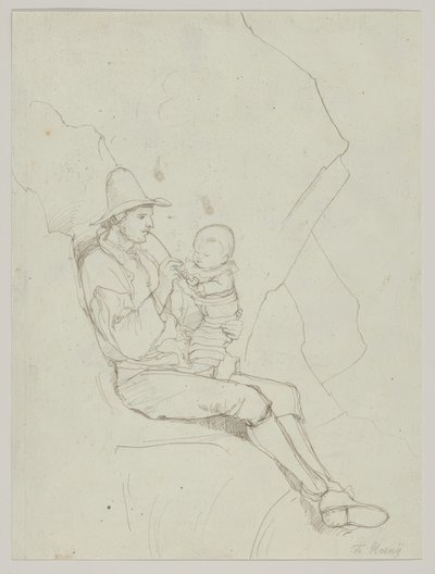 Un berger italien assis avec un petit enfant sur ses genoux - Franz Theobald Horny