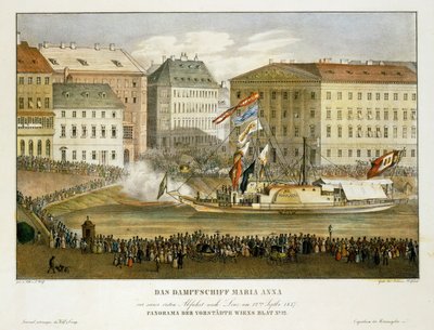 Le bateau à vapeur Maria Anna, départ pour Linz 12 ... (litho) - Franz Wolf