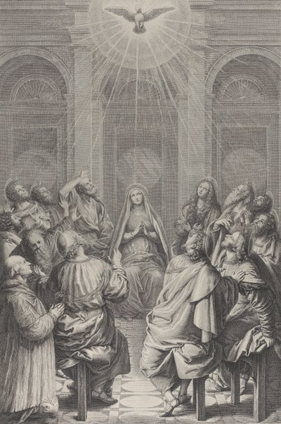 La Pentecôte, avec les apôtres et la Vierge assis en cercle, le Saint-Esprit ap..., 1729-40 - Frédéric Horthemels